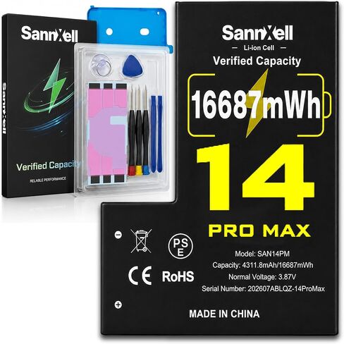 Upgraded High Capacity Battery for iPhone 14 Pro Max Replacement, 16687mWh 0 Cycle A2651 A2893 A2894 A2895 A2896 Model, Ultra Long Lasting Li-ion Battery with Full Repair Tool Kit in Kuwait