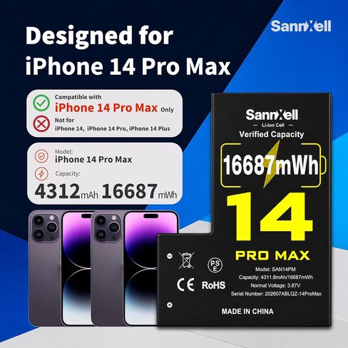 Upgraded High Capacity Battery for iPhone 14 Pro Max Replacement, 16687mWh 0 Cycle A2651 A2893 A2894 A2895 A2896 Model, Ultra Long Lasting Li-ion Battery with Full Repair Tool Kit in Kuwait