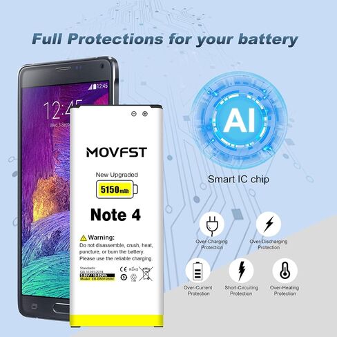 Replacement Battery for Samsung Galaxy Note 4,5150mAh High Capacity Battery Fit for Model N910, N910U 4G LTE, N910V(Verizon), N910T(T-Mobile), N910A(AT&T), N910P(Sprint),EB-BN910BBE in Kuwait