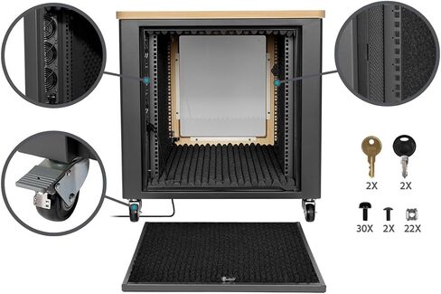 Monoprice Blackbird Pro 12U Quiet Network Rack, Ultra‑Quiet Cooling, Removable Rear Panel, for Servers, Routers, UPS Systems, Switches, and Audio/Video Devices in Kuwait