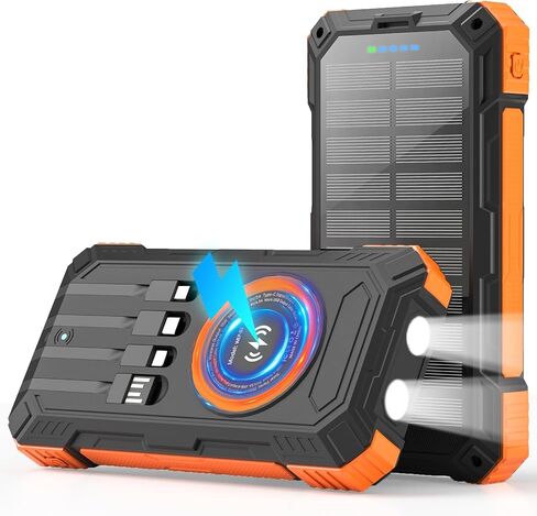 Solar Charger Power Bank 49800mAh Wireless Portable Phone Charger, 22.5W QC3.0 Fast Charging Built in 4 Cables with USB C 6 Outputs & 2 Inputs for All Cell Phone in Kuwait