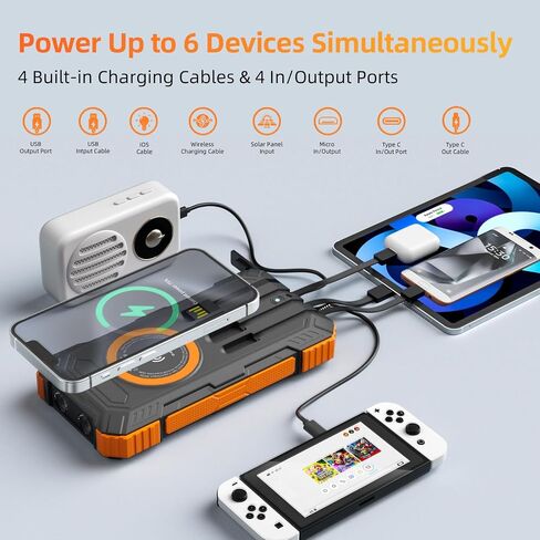 Solar Charger Power Bank 49800mAh Wireless Portable Phone Charger, 22.5W QC3.0 Fast Charging Built in 4 Cables with USB C 6 Outputs & 2 Inputs for All Cell Phone in Kuwait