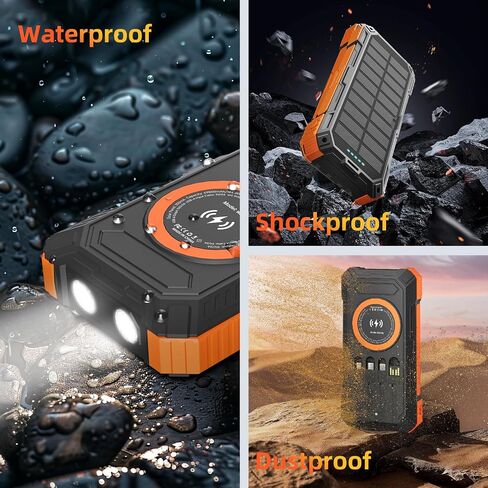 Solar Charger Power Bank 49800mAh Wireless Portable Phone Charger, 22.5W QC3.0 Fast Charging Built in 4 Cables with USB C 6 Outputs & 2 Inputs for All Cell Phone in Kuwait