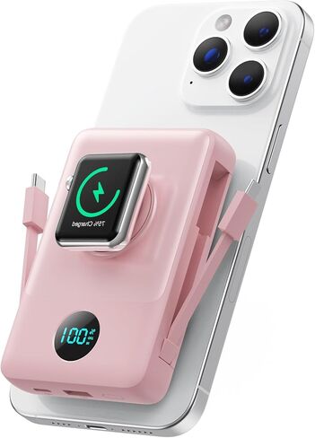 Ekrist Magnetic Portable Charger 10800mAh for MagSafe with Built-in Cable,iWatch Charger,Wireless Power Bank Travel Essentials,25W Fast Charging Battery Pack for iPhone 17/16/15/14,Apple Watch(Black) in Kuwait