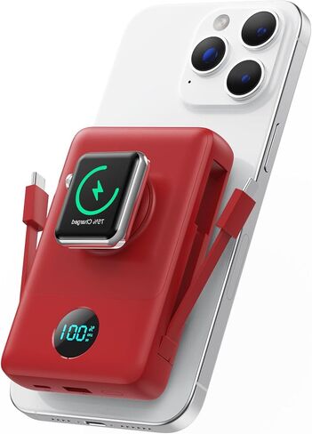 Ekrist Magnetic Portable Charger 10800mAh for MagSafe with Built-in Cable,iWatch Charger,Wireless Power Bank Travel Essentials,25W Fast Charging Battery Pack for iPhone 17/16/15/14,Apple Watch(Black) in Saudi Arabia