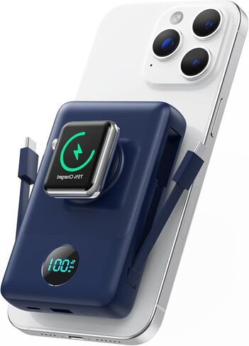 Ekrist Magnetic Portable Charger 10800mAh for MagSafe with Built-in Cable,iWatch Charger,Wireless Power Bank Travel Essentials,25W Fast Charging Battery Pack for iPhone 17/16/15/14,Apple Watch(Black) in Saudi Arabia