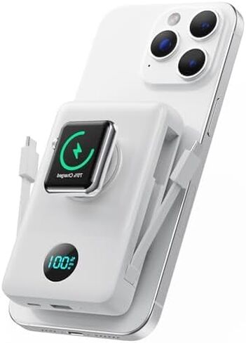 Ekrist Magnetic Portable Charger 10800mAh for MagSafe with Built-in Cable,iWatch Charger,Wireless Power Bank Travel Essentials,25W Fast Charging Battery Pack for iPhone 17/16/15/14,Apple Watch(Black) in Saudi Arabia