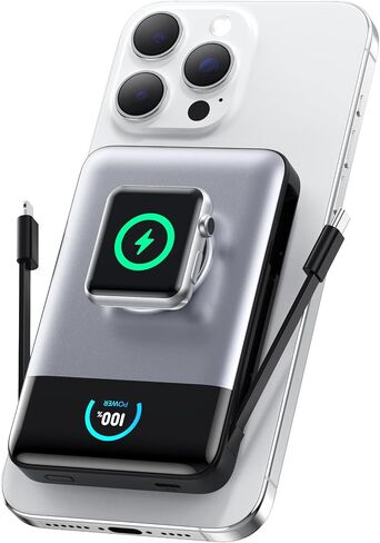 Ekrist Magnetic Portable Charger 10800mAh for MagSafe with Built-in Cable,iWatch Charger,Wireless Power Bank Travel Essentials,25W Fast Charging Battery Pack for iPhone 17/16/15/14,Apple Watch(Black) in Saudi Arabia