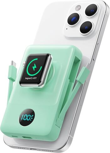 Ekrist Magnetic Portable Charger 10800mAh for MagSafe with Built-in Cable,iWatch Charger,Wireless Power Bank Travel Essentials,25W Fast Charging Battery Pack for iPhone 17/16/15/14,Apple Watch(Black) in Saudi Arabia