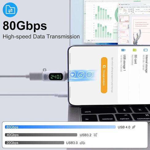 Danfetsoy USB C Extender Adapter 80Gbps, USB C Male to Female Adapter with Digital Display Switch Support Thunderbolt 4, 240W, 8K@60Hz for Lapel Microphone, Mouse and Keyboard,etc(2 Pack) in Kuwait