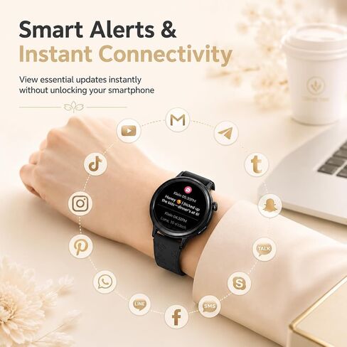 Smart Watch for Women, 1.1" AMOLED Display, Ultra-Light Smartwatch with Heart Rate & Sleep Tracking, SpO2 Monitor, 100+ Sports Modes, Fitness Tracker, 5ATM Waterproof, iPhone & Android in Kuwait