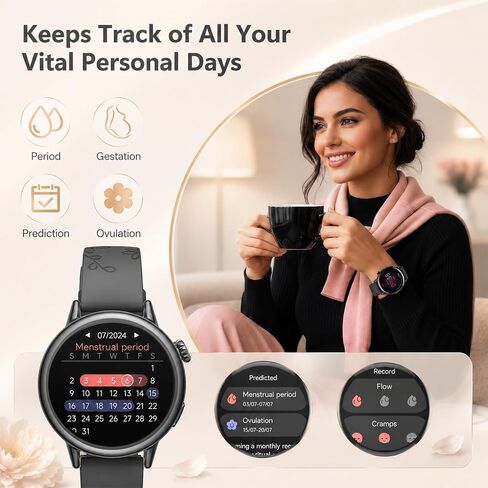 Smart Watch for Women, 1.1" AMOLED Display, Ultra-Light Smartwatch with Heart Rate & Sleep Tracking, SpO2 Monitor, 100+ Sports Modes, Fitness Tracker, 5ATM Waterproof, iPhone & Android in Kuwait