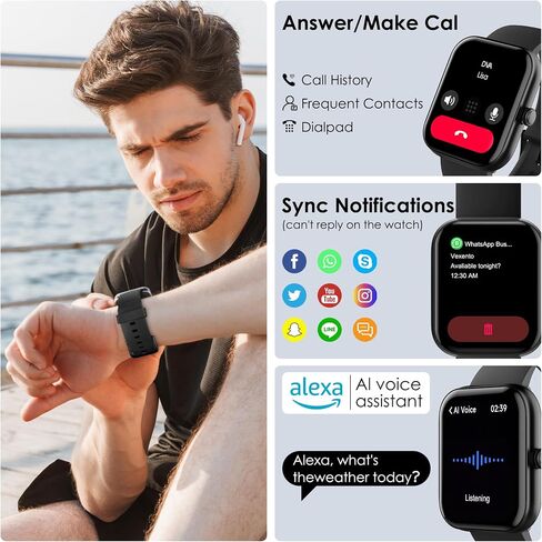 KEEPONFIT Smart Watches for Women Android/iPhone, IP68 Waterproof Fitness Tracker with Bluetooth Calls(Answer&Make), Activity Pedometer/Heart Rate/SpO2 Monitor/100+ Sports Model (W20 Black) in Kuwait