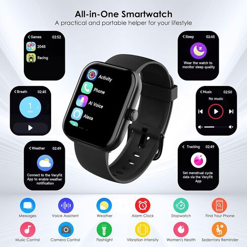 KEEPONFIT Smart Watches for Women Android/iPhone, IP68 Waterproof Fitness Tracker with Bluetooth Calls(Answer&Make), Activity Pedometer/Heart Rate/SpO2 Monitor/100+ Sports Model (W20 Black) in Kuwait