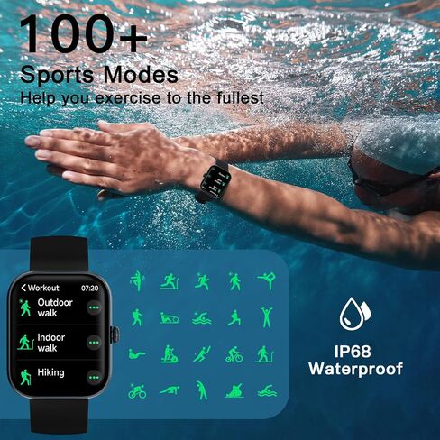 KEEPONFIT Smart Watches for Women Android/iPhone, IP68 Waterproof Fitness Tracker with Bluetooth Calls(Answer&Make), Activity Pedometer/Heart Rate/SpO2 Monitor/100+ Sports Model (W20 Black) in Kuwait