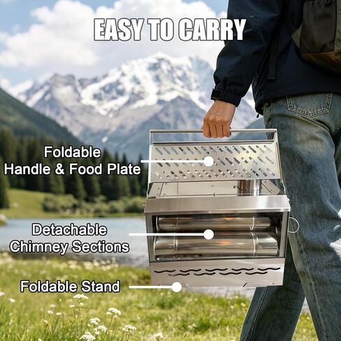 Camping Wood Burning Stove, Hot Tent Stove with Extra Baking Tray, Outdoor Stainless Steel Stove with 6 Chimney Pipes for Outdoor Camping, Cooking in Kuwait