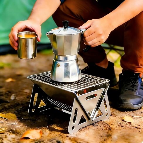 Portable Stainless Steel Wood-Burning Camp Stove Foldable with Chimney Fire Pit for Backpacking Camping Survival Backyard in Kuwait