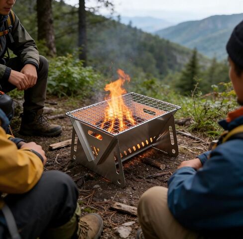 Portable Stainless Steel Wood-Burning Camp Stove Foldable with Chimney Fire Pit for Backpacking Camping Survival Backyard in Kuwait