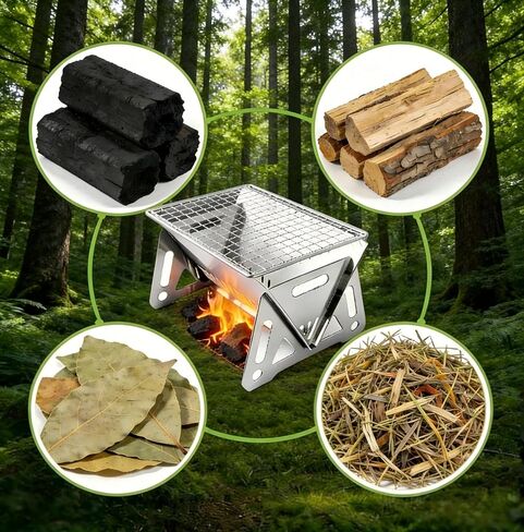 Portable Stainless Steel Wood-Burning Camp Stove Foldable with Chimney Fire Pit for Backpacking Camping Survival Backyard in Kuwait