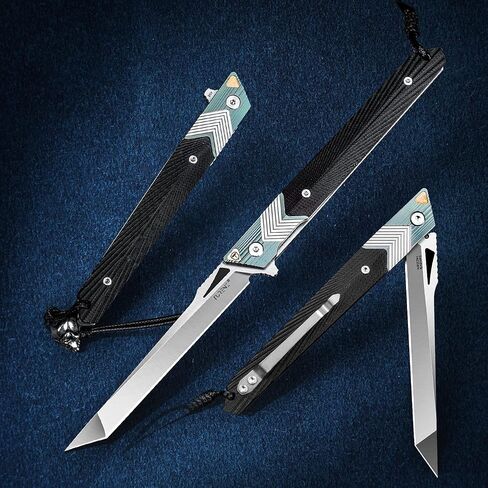 Folding Knife with Clip, 14C28N Steel Tanto Blade, Non-slip Titanium Alloy Handle Lightweight EDC Gentleman's Pocket Knife with Sheath for Belt in Kuwait
