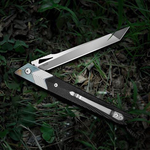 Folding Knife with Clip, 14C28N Steel Tanto Blade, Non-slip Titanium Alloy Handle Lightweight EDC Gentleman's Pocket Knife with Sheath for Belt in Kuwait