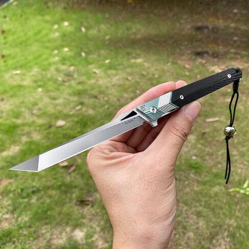 Folding Knife with Clip, 14C28N Steel Tanto Blade, Non-slip Titanium Alloy Handle Lightweight EDC Gentleman's Pocket Knife with Sheath for Belt in Kuwait