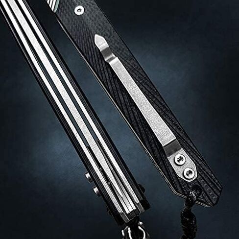 Folding Knife with Clip, 14C28N Steel Tanto Blade, Non-slip Titanium Alloy Handle Lightweight EDC Gentleman's Pocket Knife with Sheath for Belt in Kuwait