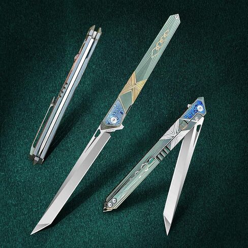 folding knife belt clip, M390 steel blade, outdoor camping knife, portable pocket knife titanium handle lightweight EDC men's pocket knife belt sheath in Kuwait