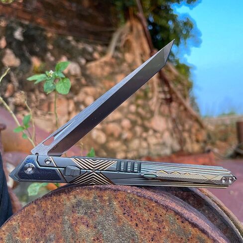 folding knife belt clip, M390 steel blade, outdoor camping knife, portable pocket knife titanium handle lightweight EDC men's pocket knife belt sheath in Kuwait