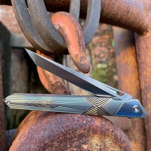 folding knife belt clip, M390 steel blade, outdoor camping knife, portable pocket knife titanium handle lightweight EDC men's pocket knife belt sheath in Kuwait
