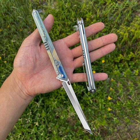 folding knife belt clip, M390 steel blade, outdoor camping knife, portable pocket knife titanium handle lightweight EDC men's pocket knife belt sheath in Kuwait