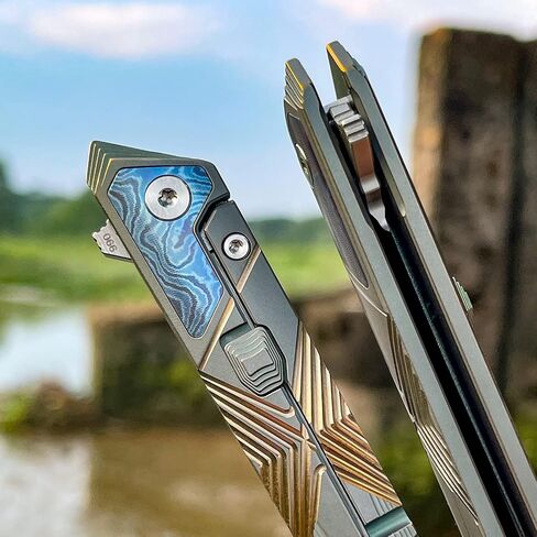 folding knife belt clip, M390 steel blade, outdoor camping knife, portable pocket knife titanium handle lightweight EDC men's pocket knife belt sheath in Kuwait