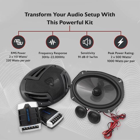 Rockville RV69.2C 6x9" Component Car Speakers, 1000W, 4 Ohm, Rich Bass, CEA Rated, Polypropylene Woofer, Butyl Rubber Surround, Perfect for Car Audio in Kuwait