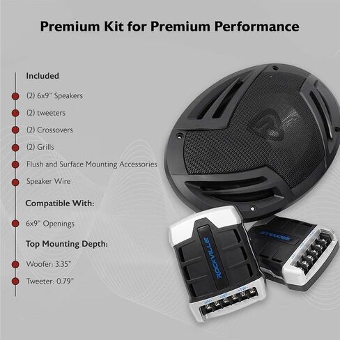Rockville RV69.2C 6x9" Component Car Speakers, 1000W, 4 Ohm, Rich Bass, CEA Rated, Polypropylene Woofer, Butyl Rubber Surround, Perfect for Car Audio in Kuwait
