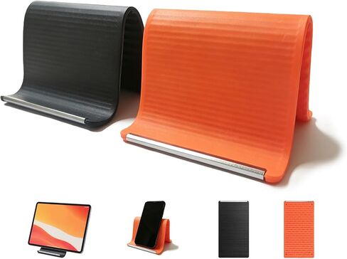 Silicone Phone Stand with Aluminum, Flexible Foldable Phone Holder, Bendable Adjustable Anti-Slip Desktop Stand for Phone Tablet Laptop, Portable Rollable Multi-Angle Stand for Home (Black+Orange) in Kuwait