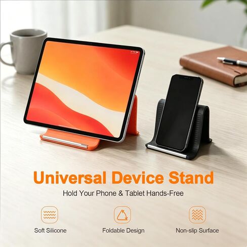 Silicone Phone Stand with Aluminum, Flexible Foldable Phone Holder, Bendable Adjustable Anti-Slip Desktop Stand for Phone Tablet Laptop, Portable Rollable Multi-Angle Stand for Home (Black+Orange) in Kuwait