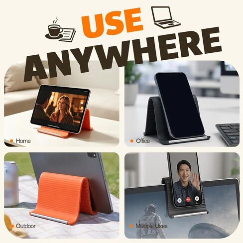 Silicone Phone Stand with Aluminum, Flexible Foldable Phone Holder, Bendable Adjustable Anti-Slip Desktop Stand for Phone Tablet Laptop, Portable Rollable Multi-Angle Stand for Home (Black+Orange) in Kuwait