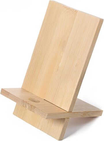 Bamboo Cell Phone Stand Cell Phone Stand for Desk Solid Wood Stands Wooden Holder Portable Wood Holder for Bed Compatible with Smart Tablet Desk with Charging Hole in Kuwait