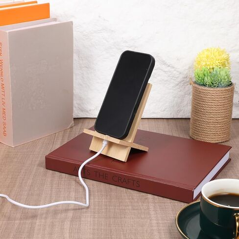 Bamboo Cell Phone Stand Cell Phone Stand for Desk Solid Wood Stands Wooden Holder Portable Wood Holder for Bed Compatible with Smart Tablet Desk with Charging Hole in Kuwait