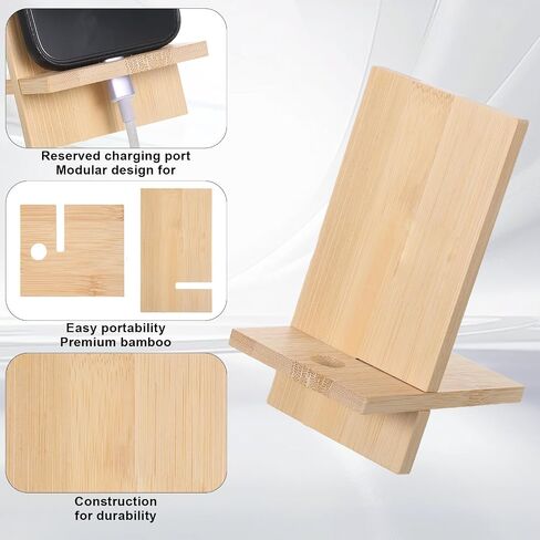 Bamboo Cell Phone Stand Cell Phone Stand for Desk Solid Wood Stands Wooden Holder Portable Wood Holder for Bed Compatible with Smart Tablet Desk with Charging Hole in Kuwait