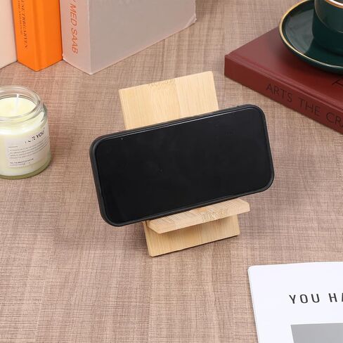 Bamboo Cell Phone Stand Cell Phone Stand for Desk Solid Wood Stands Wooden Holder Portable Wood Holder for Bed Compatible with Smart Tablet Desk with Charging Hole in Kuwait