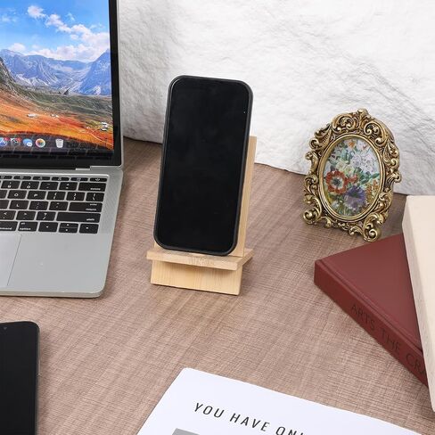 Bamboo Cell Phone Stand Cell Phone Stand for Desk Solid Wood Stands Wooden Holder Portable Wood Holder for Bed Compatible with Smart Tablet Desk with Charging Hole in Kuwait