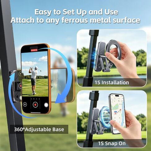 Dual Magnetic Phone Holder for Gym, Alloy Foldable Golf Cart Phone Holder Attach to Metal Surfaces Phone Holder for Golf Cart/Gym Tripod Phone Mount 1/4'' Hole Phone Mount for MagSafe iPhone 12-17 in Kuwait