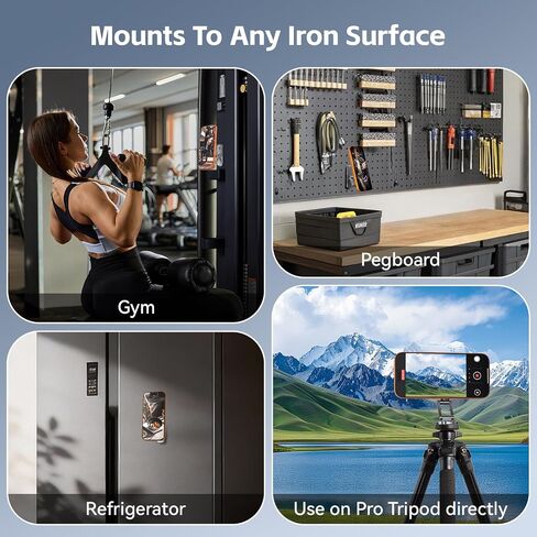 Dual Magnetic Phone Holder for Gym, Alloy Foldable Golf Cart Phone Holder Attach to Metal Surfaces Phone Holder for Golf Cart/Gym Tripod Phone Mount 1/4'' Hole Phone Mount for MagSafe iPhone 12-17 in Kuwait