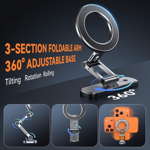 Dual Magnetic Phone Holder for Gym, Alloy Foldable Golf Cart Phone Holder Attach to Metal Surfaces Phone Holder for Golf Cart/Gym Tripod Phone Mount 1/4'' Hole Phone Mount for MagSafe iPhone 12-17 in Kuwait