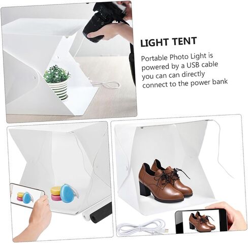 Portable 20cm Mini Photo Light Box with LED Lighting Cube Tent, Folding Photography Softbox with 2-Color Backdrop for Product Studio Shooting in Kuwait