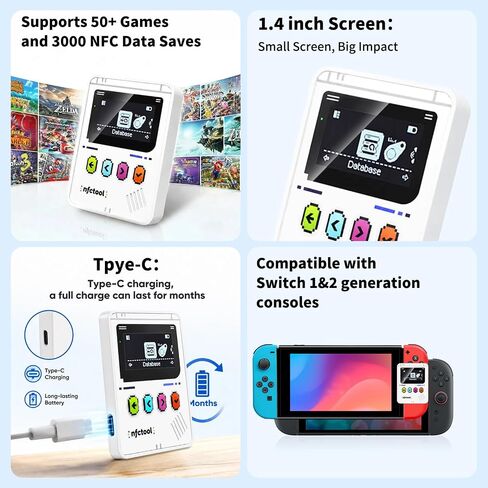 Pro NFC Emulator for Switch 1 & 2, Compatible with 50+ Switch Games, NFC Tag Emulator with 3000+ Storage, Unlimited Rewrite, Auto UID Regeneration, 1.4'' OLED Screen, Rechargeable Battery in Kuwait