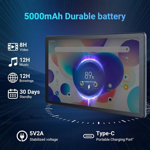 Android 15 Tablet 10 Inch 24GB RAM 128GB ROM 1TB Expand, Octa-Core Processor, Widevine L1 HD IPS Touchscreen, WiFi 6 BT5.3 Dual Camera Face Unlock Tablet, Black in Kuwait