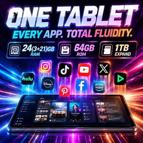 2026 Android 16 Tablet 10.1 Inch with 24GB RAM 64GB ROM, 1TB TF Card Expandable, 6000mAh Battery, Dual Band WiFi, BT5.4, Dual HD Cameras, Portable Tablet for Study, Business&Entertainment in Kuwait