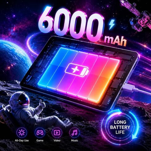 2026 Android 16 Tablet 10.1 Inch with 24GB RAM 64GB ROM, 1TB TF Card Expandable, 6000mAh Battery, Dual Band WiFi, BT5.4, Dual HD Cameras, Portable Tablet for Study, Business&Entertainment in Kuwait
